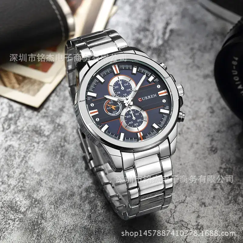 Curren Men's Black Chronograph Quartz Watch with Rose Gold Accents - Image 8