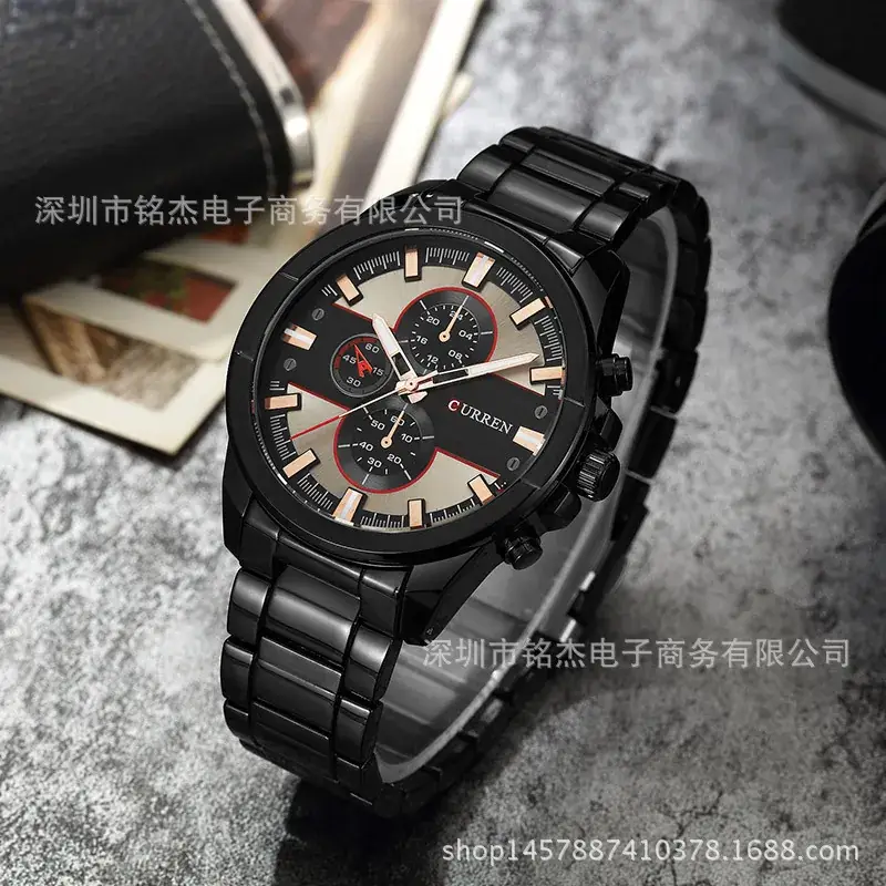 Curren Men's Black Chronograph Quartz Watch with Rose Gold Accents - Image 9