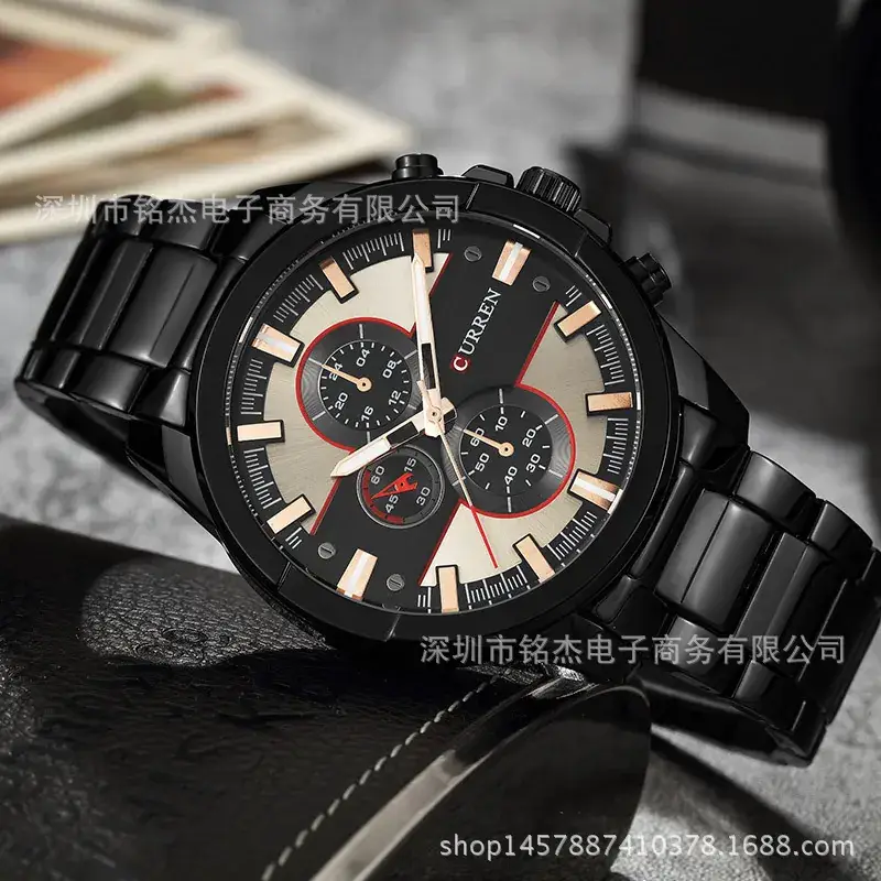 Curren Men's Black Chronograph Quartz Watch with Rose Gold Accents - Image 10
