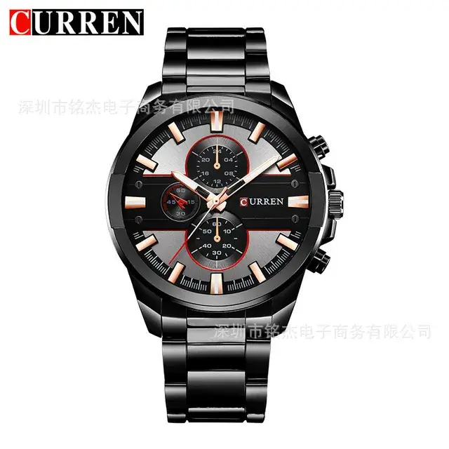 Curren Men's Black Chronograph Quartz Watch with Rose Gold Accents - Image 5