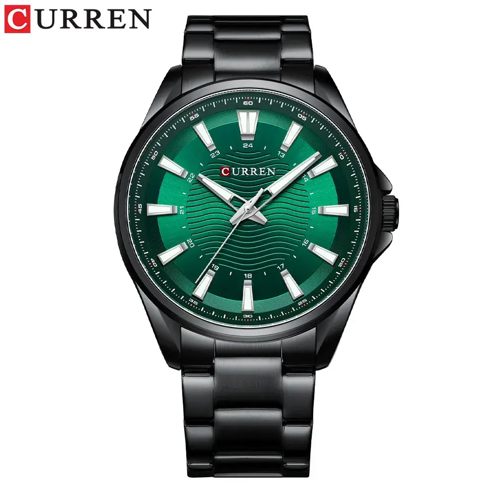 Curren Green Wave Men's Round Steel Band Watch - Image 3