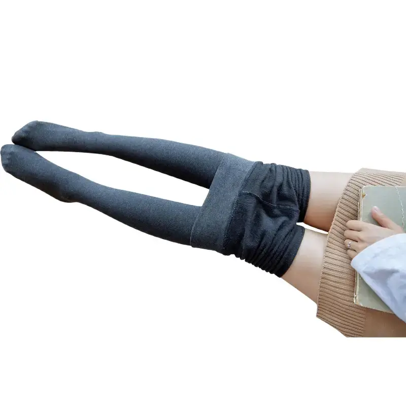 Women Fleece Leggings Light Gray Vertical Striped Warm Winter - Image 11