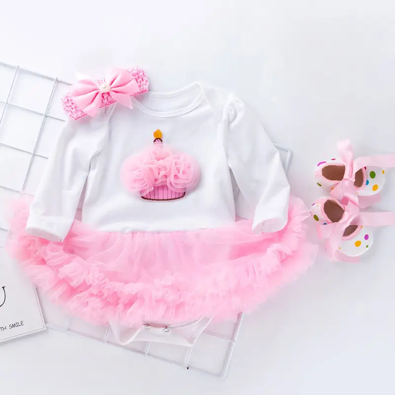 Pink Cartoon Jersey Baby Dress with Bow & Turban