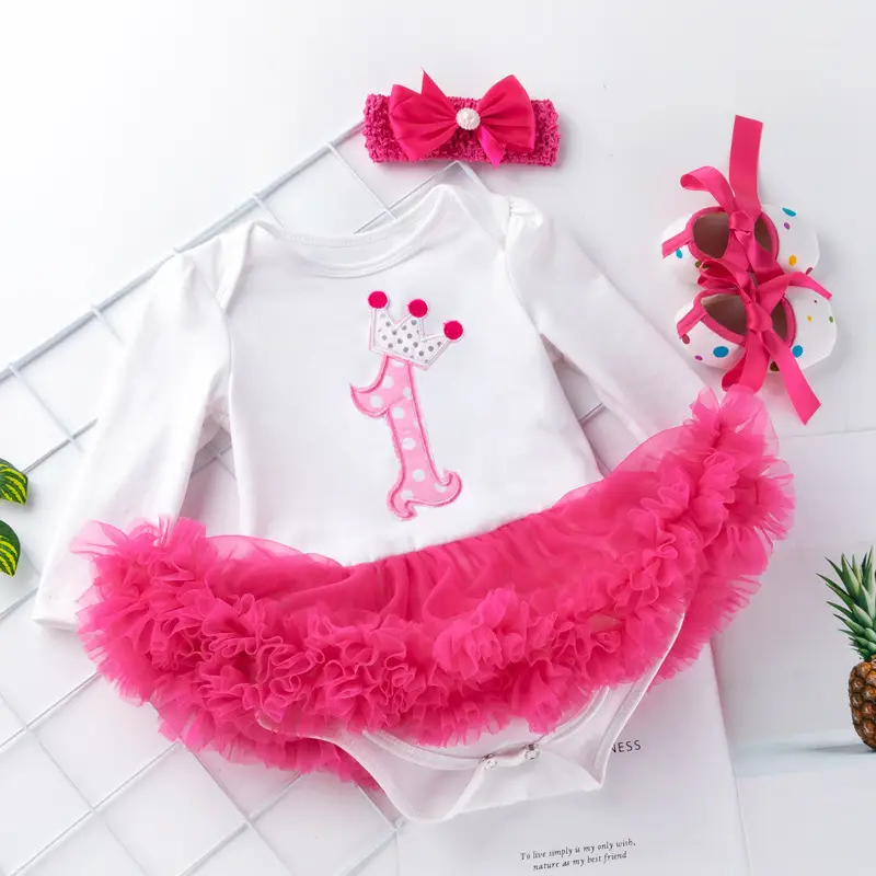 Pink Cartoon Jersey Baby Dress with Bow & Turban