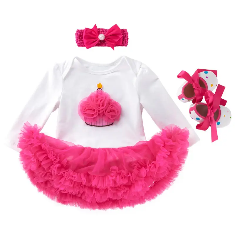 Pink Cartoon Jersey Baby Dress with Bow & Turban