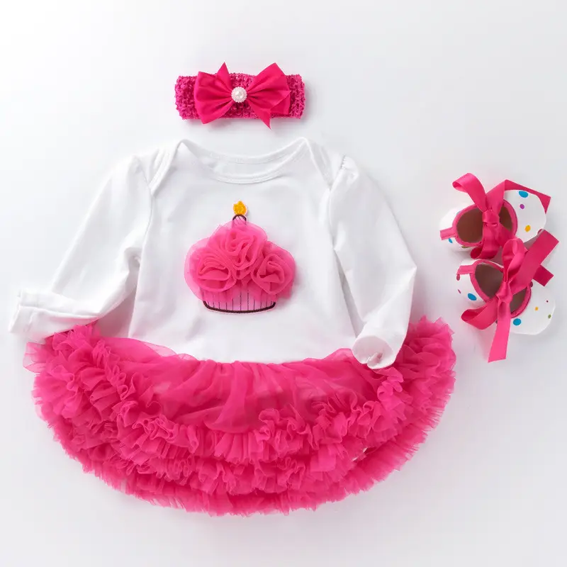 Pink Cartoon Jersey Baby Dress with Bow & Turban