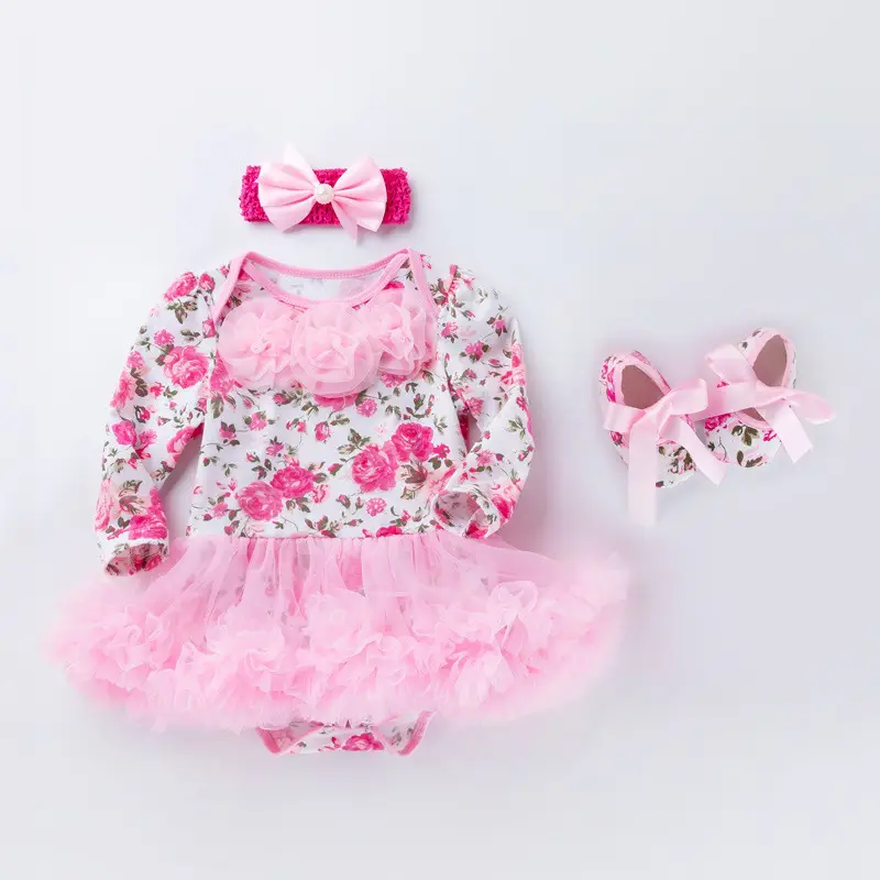 Pink Cartoon Jersey Baby Dress with Bow & Turban
