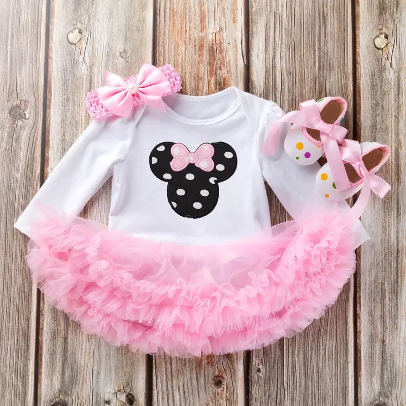 Pink Cartoon Jersey Baby Dress with Bow & Turban