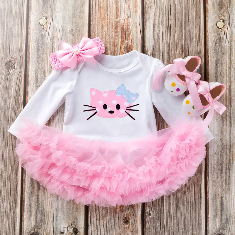 Pink Cartoon Jersey Baby Dress with Bow & Turban
