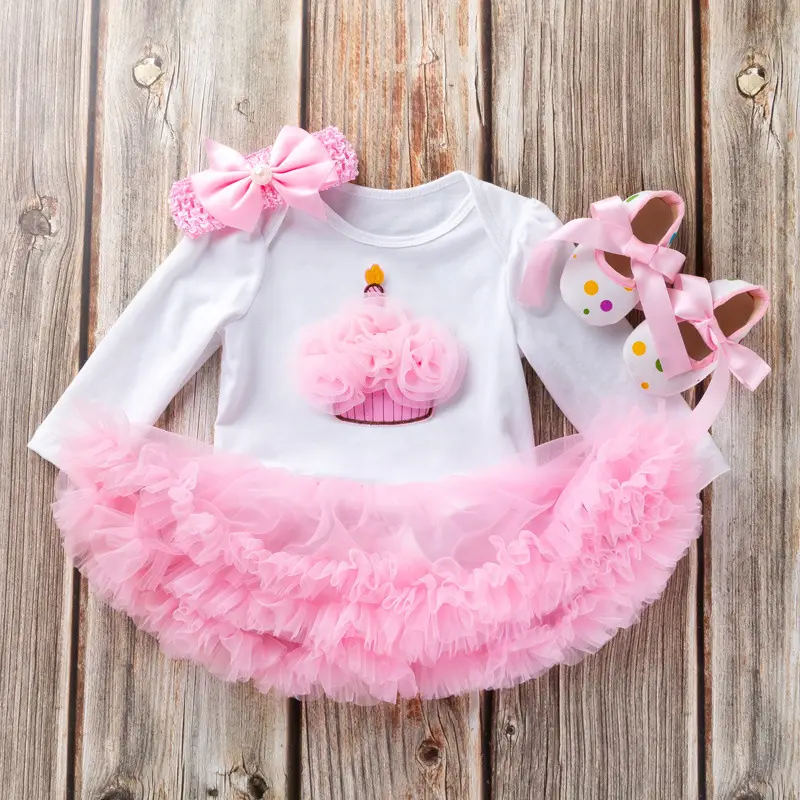 Pink Cartoon Jersey Baby Dress with Bow & Turban