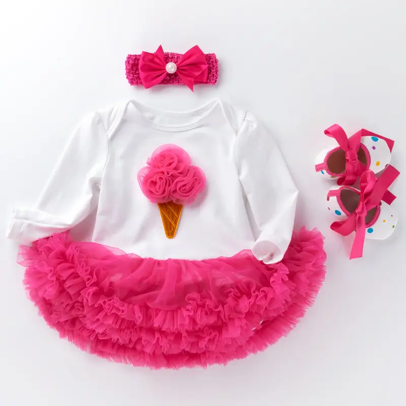 Pink Cartoon Jersey Baby Dress with Bow & Turban