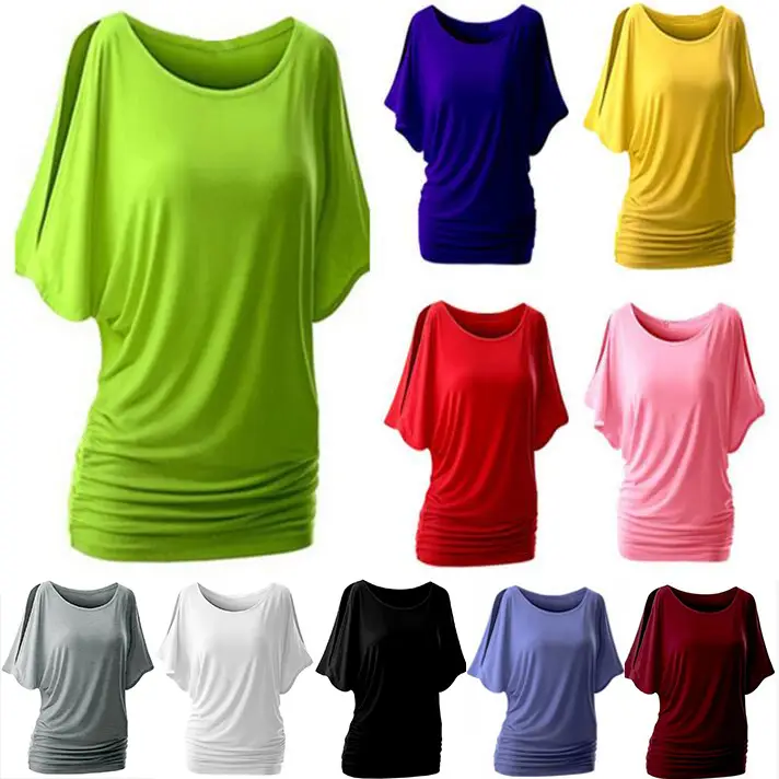 Women's Off-Shoulder Bat Sleeve T-Shirt Maroon Large - Image 8