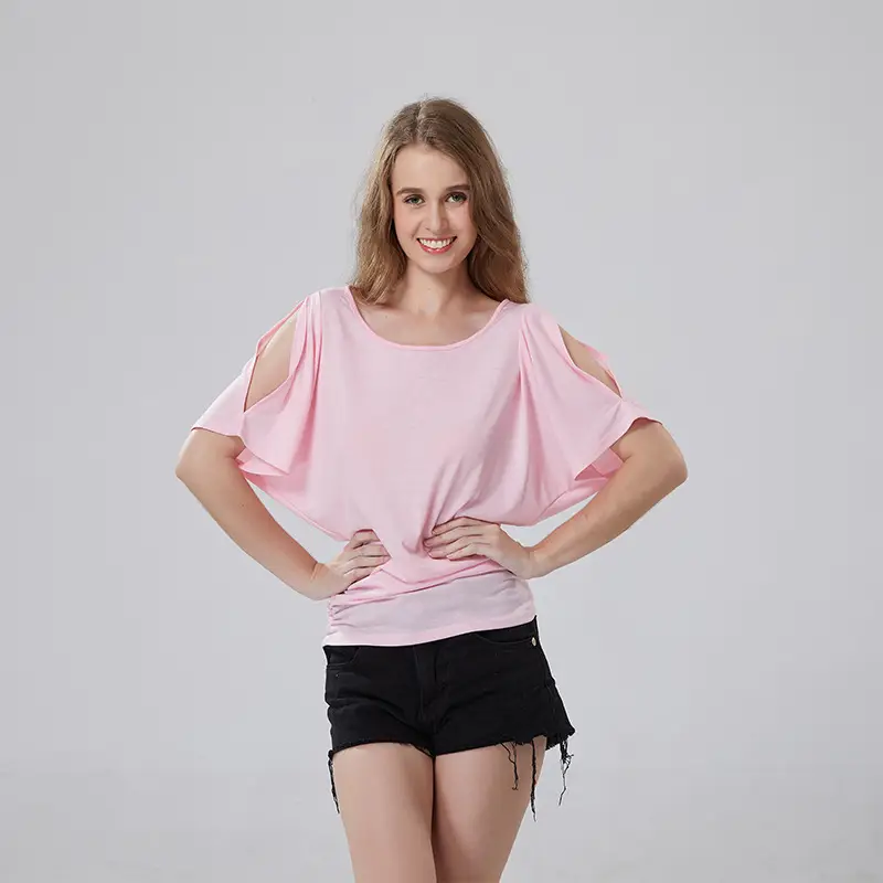 Women's Off-Shoulder Bat Sleeve T-Shirt Maroon Large - Image 9