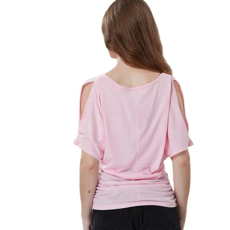 Women's Off-Shoulder Bat Sleeve T-Shirt Maroon Large - Image 12
