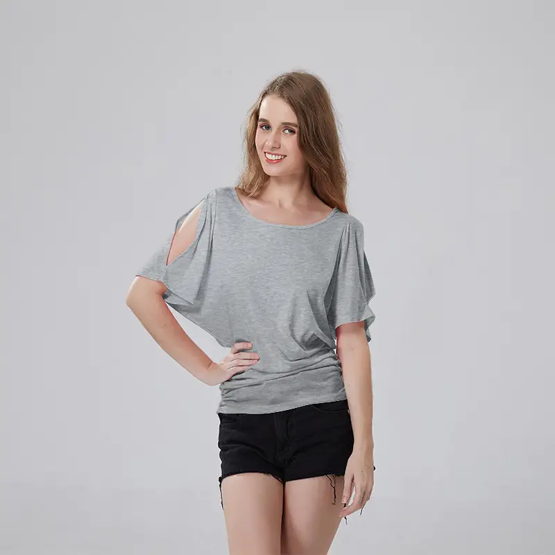 Women's Off-Shoulder Bat Sleeve T-Shirt Maroon Large - Image 2
