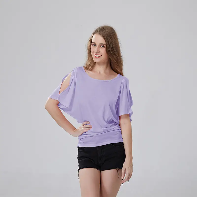Women's Off-Shoulder Bat Sleeve T-Shirt Maroon Large - Image 3