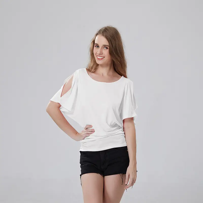 Women's Off-Shoulder Bat Sleeve T-Shirt Maroon Large - Image 6