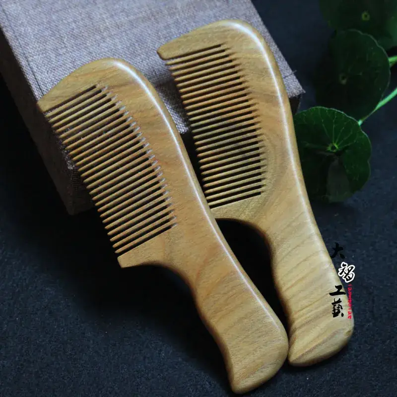 Green Sandalwood Wooden Combs Long Non-Splicing Craft - Image 2
