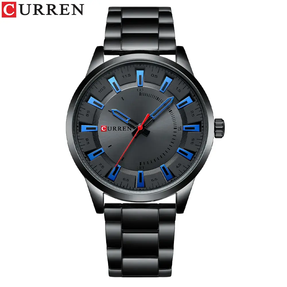 Men's Waterproof Steel Band Quartz Watch Blue Dial