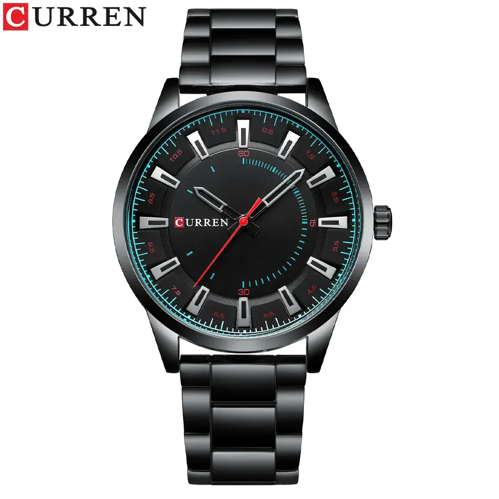 Men's Waterproof Steel Band Quartz Watch Blue Dial
