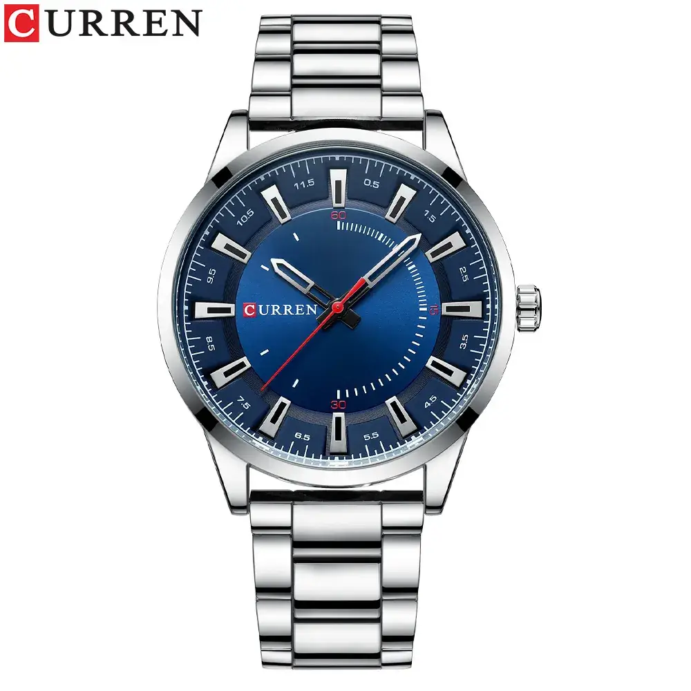 Men's Waterproof Steel Band Quartz Watch Blue Dial