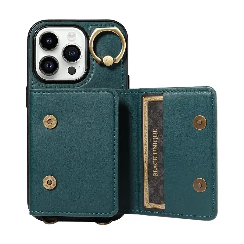iPhone16 Leather Phone Case Red Cyan Black with Ring Buckle - Image 6