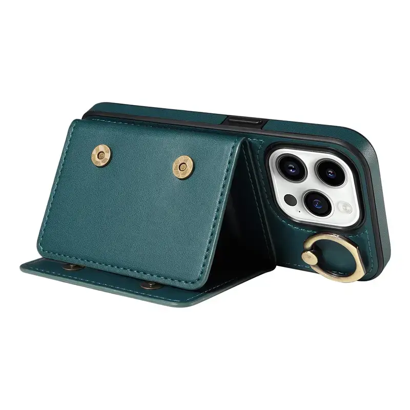 iPhone16 Leather Phone Case Red Cyan Black with Ring Buckle - Image 8