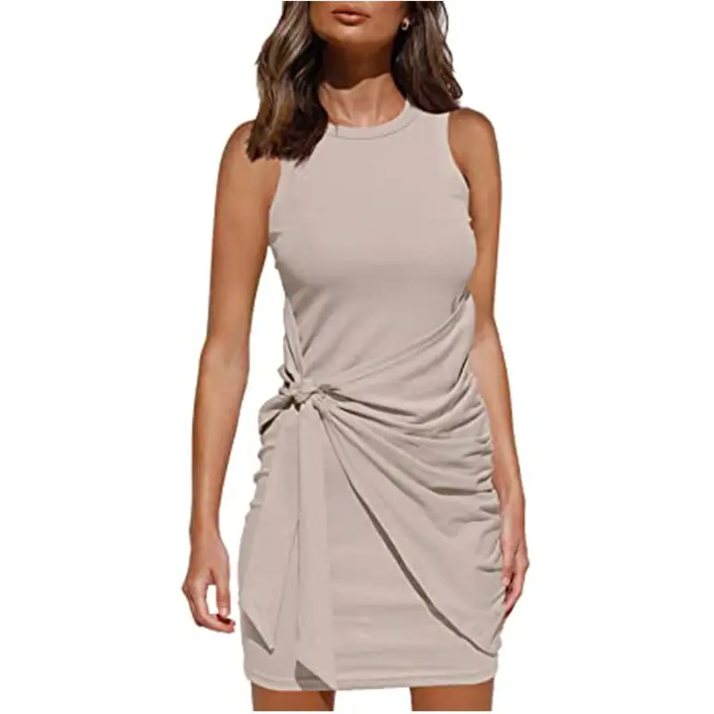Sleeveless Pleated Bow Belt Dress Maroon - Image 5