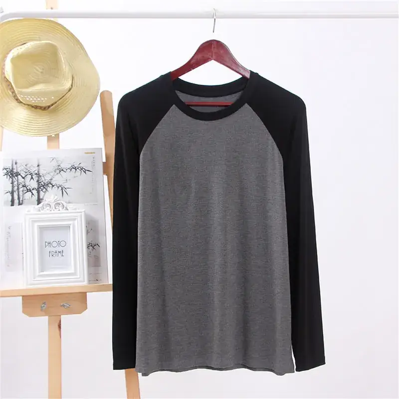Men Raglan Sleeve T-Shirt Grey White Spinning