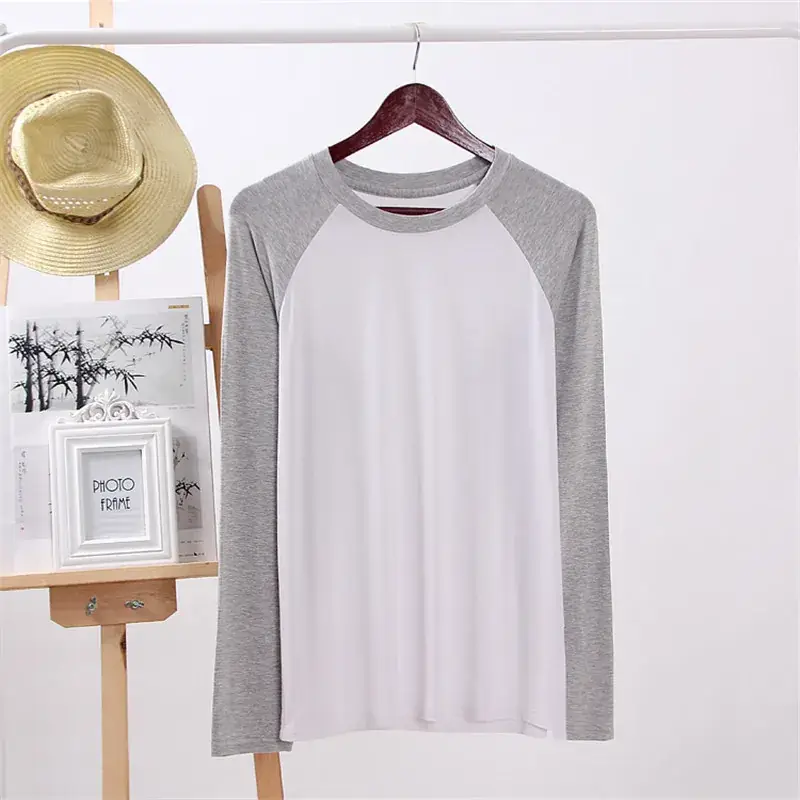 Men Raglan Sleeve T-Shirt Grey White Spinning