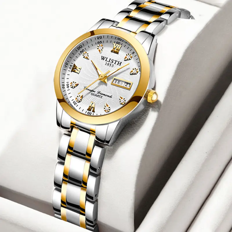 Men's Waterproof Quartz Steel Band Watch with Double Calendar