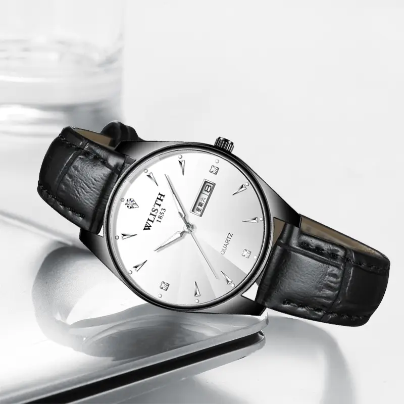 Men's Waterproof Quartz Steel Band Watch with Double Calendar