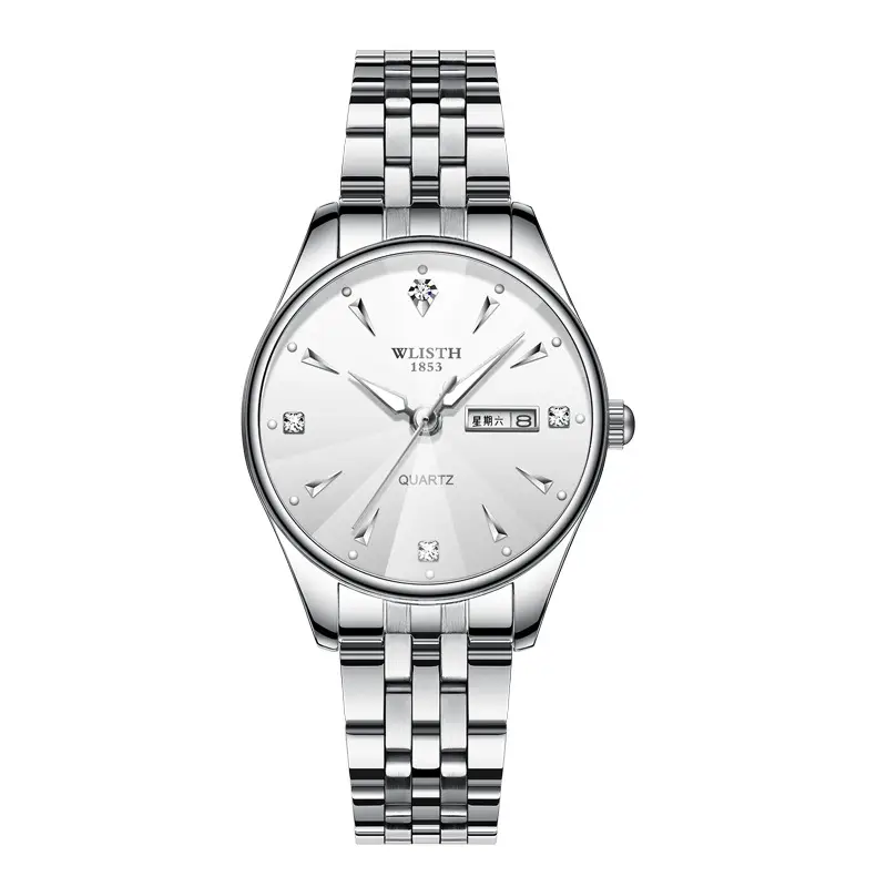 Men's Waterproof Quartz Steel Band Watch with Double Calendar