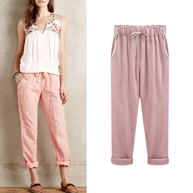 Women's Light Blue Tencel Linen Pants Large 150kg - Image 3