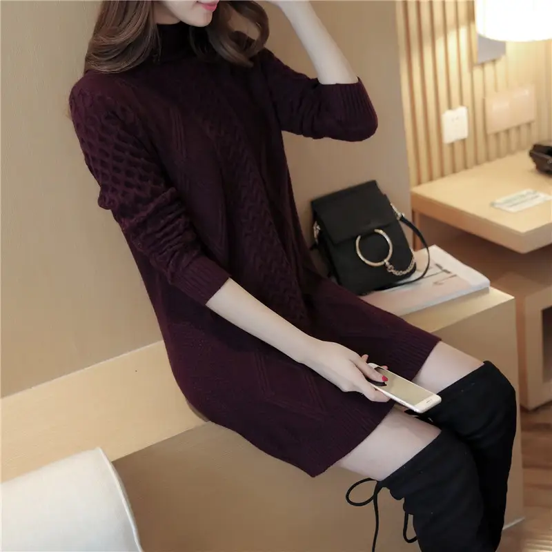 Women Mid-Length Knitted Sweater Pullover Winter Top - Image 6