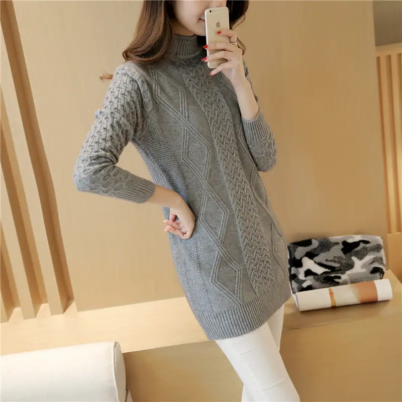 Women Mid-Length Knitted Sweater Pullover Winter Top - Image 4