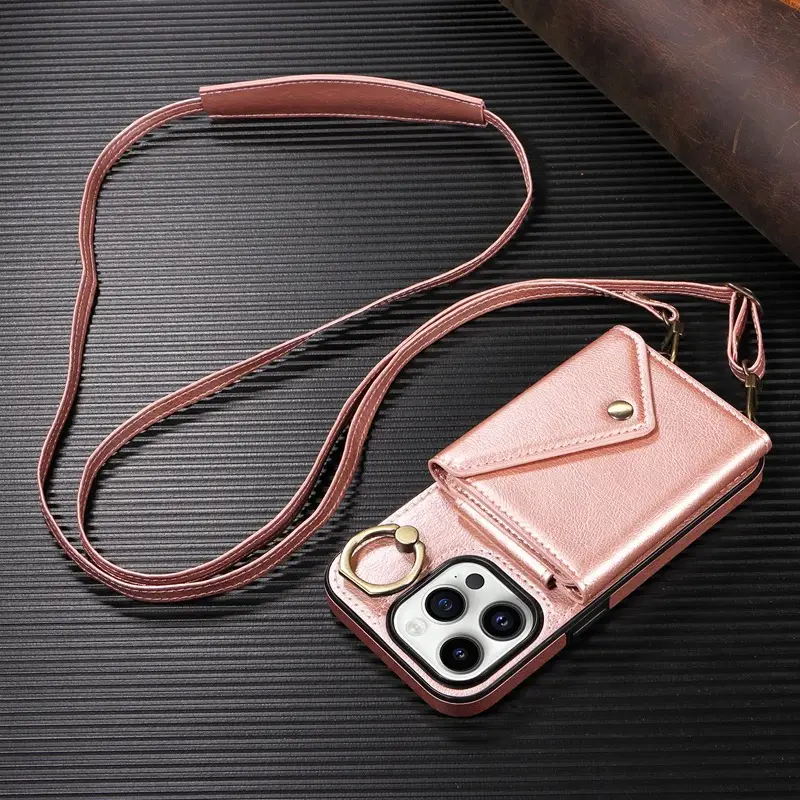 Purple iPhone 16 Litchi Ring Buckle Phone Case