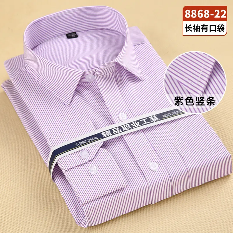Men White Striped Long Sleeve Shirt Solid Color - Image 12