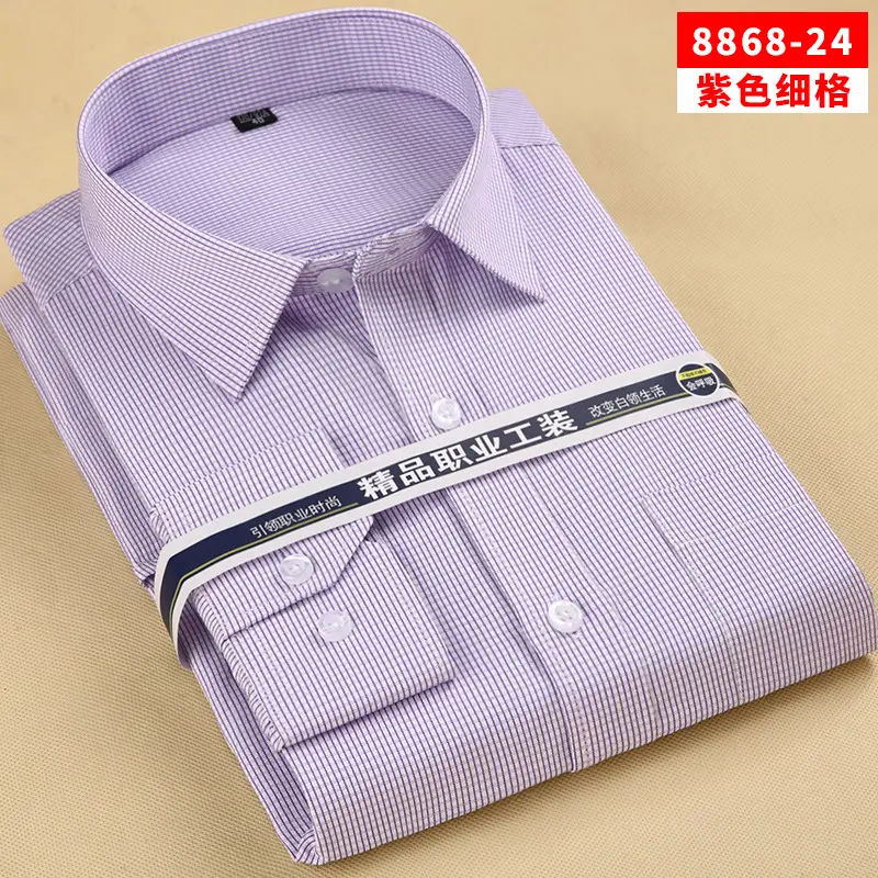 Men White Striped Long Sleeve Shirt Solid Color - Image 14