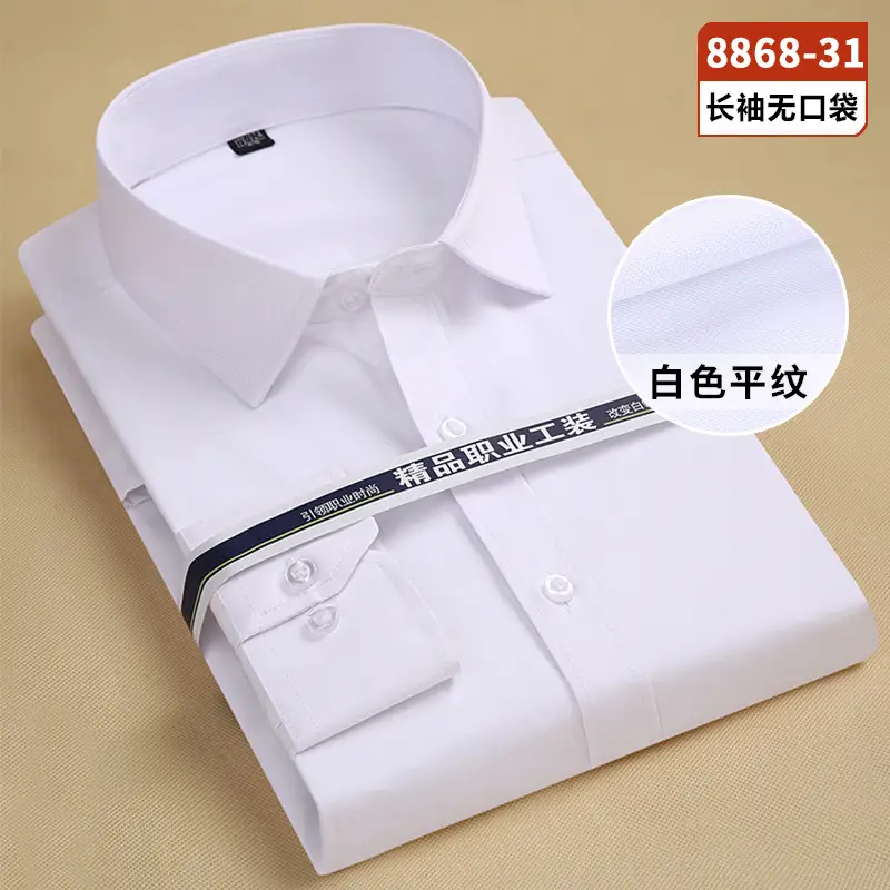 Men White Striped Long Sleeve Shirt Solid Color - Image 7