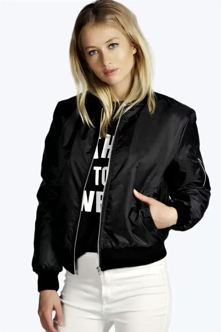 Women Bomber Jacket Olive Green Zipper Winter Jacket — feature 5