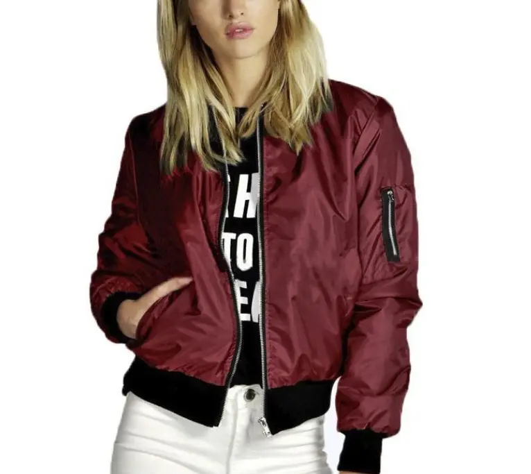 Women Bomber Jacket Olive Green Zipper Winter Jacket - Image 3