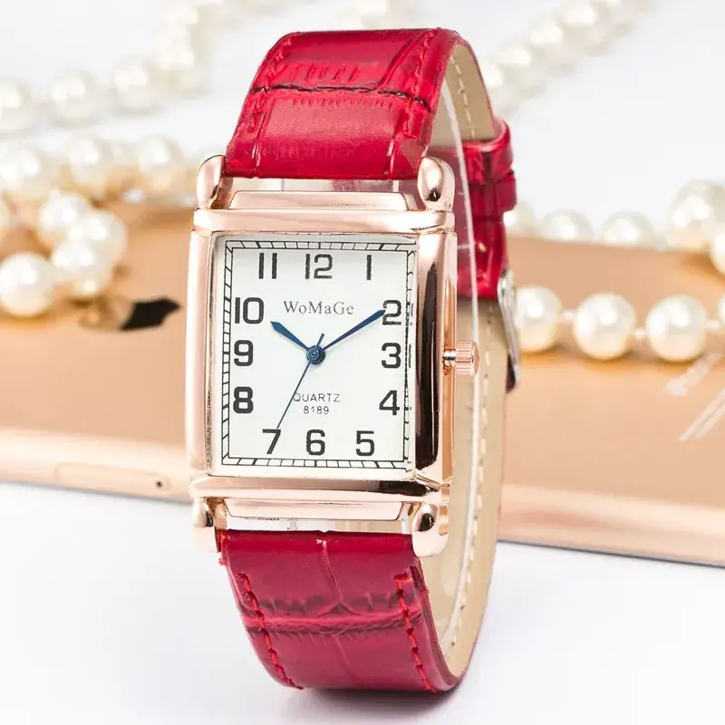 Women's Red Leather Belt Watch with Digital Display - Image 2