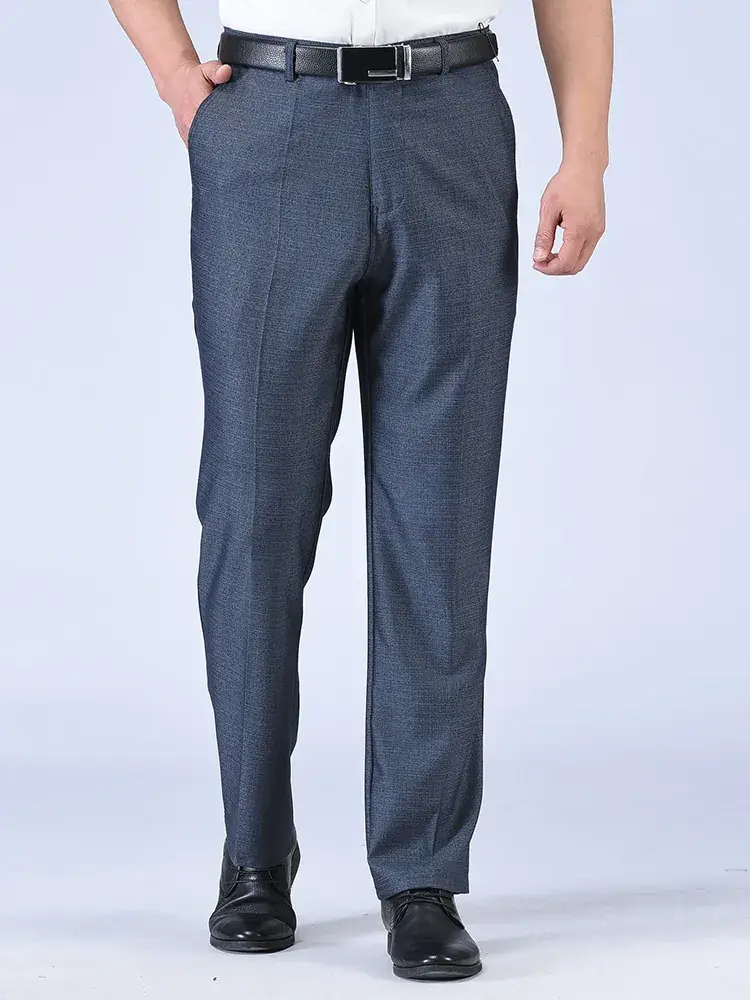Middle-aged Men's Blue Thin Waistband Trousers