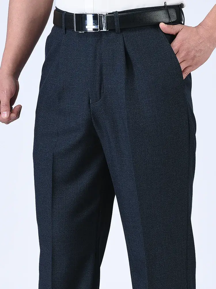Middle-aged Men's Blue Thin Waistband Trousers