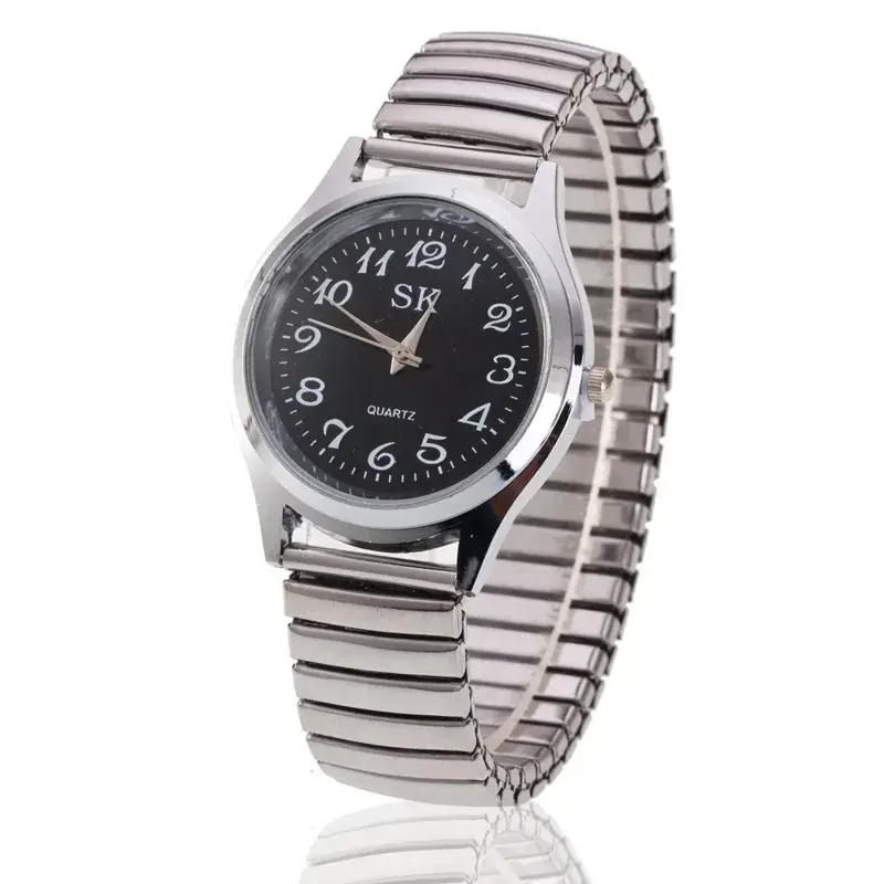 SK Silver Steel Band Couple Watches