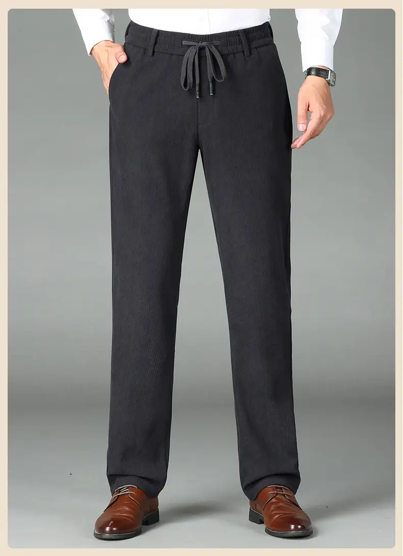 Men's Black Corduroy Trousers High Waist Straight Fit — feature 20