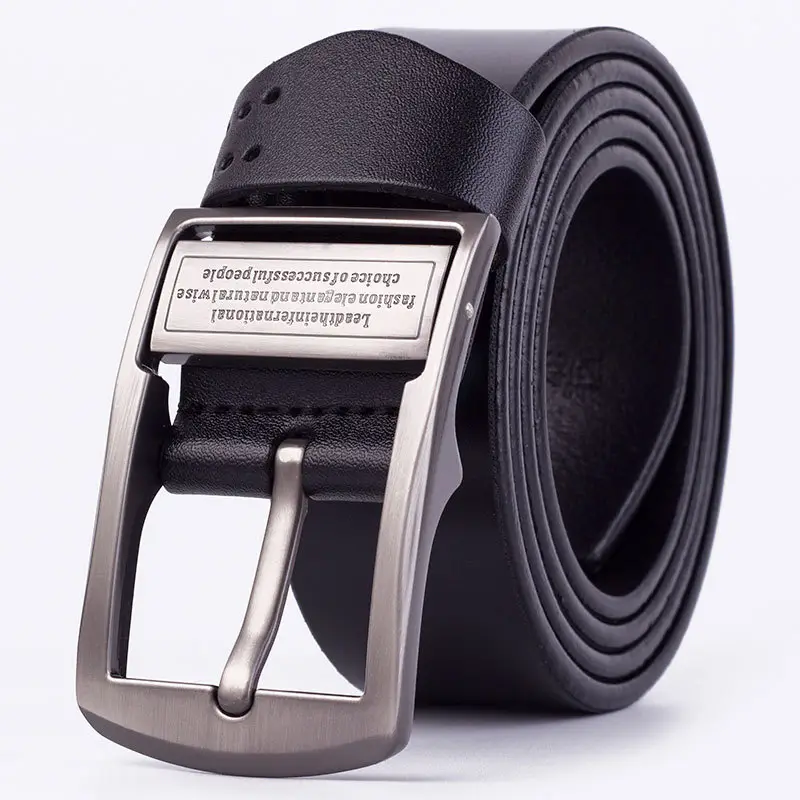 Men's Black Genuine Leather Pin Buckle Belt