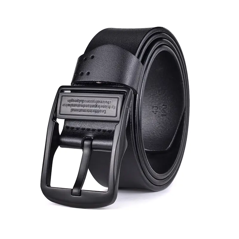 Men's Black Genuine Leather Pin Buckle Belt - Image 3