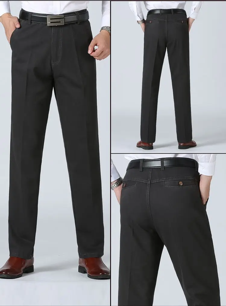 Autumn Winter Men's High Waist Business Pants Brown — feature 14